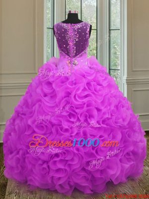 Straps Straps Organza Sleeveless Floor Length Vestidos de Quinceanera and Beading and Ruffles