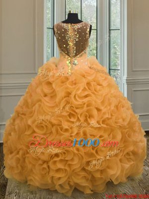 Clearance Orange Vestidos de Quinceanera Military Ball and Sweet 16 and Quinceanera and For with Beading and Ruffles Sweetheart Sleeveless Zipper