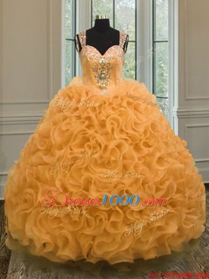 Clearance Orange Vestidos de Quinceanera Military Ball and Sweet 16 and Quinceanera and For with Beading and Ruffles Sweetheart Sleeveless Zipper
