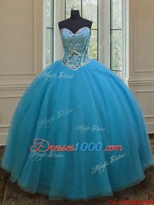 Clearance Teal Sleeveless Tulle Lace Up Sweet 16 Dresses for Military Ball and Sweet 16 and Quinceanera