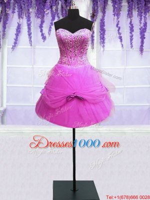 Three Piece Sleeveless Tulle Floor Length Lace Up Ball Gown Prom Dress in Lilac for with Beading and Bowknot