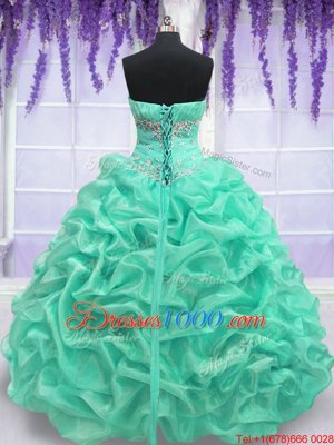Lovely Turquoise Lace Up Quinceanera Gown Beading Sleeveless Floor Length