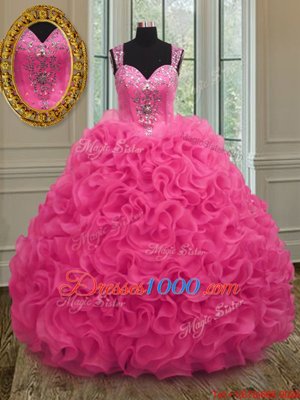 Lovely Straps Straps Floor Length Ball Gowns Sleeveless Hot Pink Quinceanera Dresses Zipper
