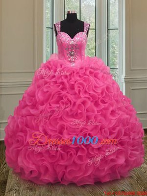 Lovely Straps Straps Floor Length Ball Gowns Sleeveless Hot Pink Quinceanera Dresses Zipper