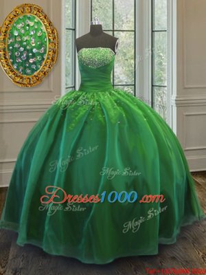 Noble Floor Length Lace Up Quinceanera Gowns Green and In for Military Ball and Sweet 16 and Quinceanera with Sequins