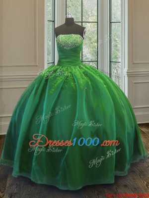 Noble Floor Length Lace Up Quinceanera Gowns Green and In for Military Ball and Sweet 16 and Quinceanera with Sequins