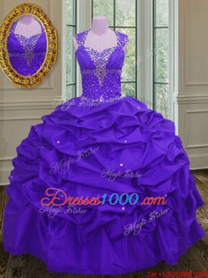 Sophisticated Straps Straps Beading and Pick Ups Sweet 16 Dresses Eggplant Purple Lace Up Sleeveless Floor Length