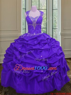 Sophisticated Straps Straps Beading and Pick Ups Sweet 16 Dresses Eggplant Purple Lace Up Sleeveless Floor Length