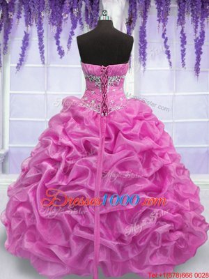 Superior Gold Organza Lace Up 15 Quinceanera Dress Sleeveless Floor Length Beading