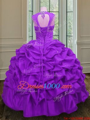 Straps Straps Beading and Pick Ups Quinceanera Dress Purple Lace Up Sleeveless Floor Length