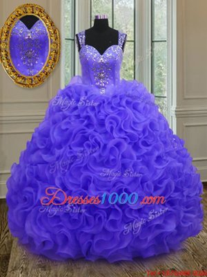 Floor Length Purple Quince Ball Gowns Straps Sleeveless Zipper