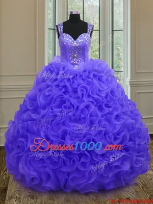 Floor Length Purple Quince Ball Gowns Straps Sleeveless Zipper