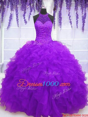 Suitable Organza Sleeveless Floor Length Sweet 16 Dresses and Beading and Ruffles