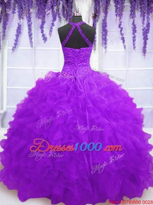 Suitable Organza Sleeveless Floor Length Sweet 16 Dresses and Beading and Ruffles