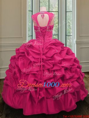 Spectacular Straps Straps Beading and Pick Ups Sweet 16 Dresses Hot Pink Lace Up Sleeveless Floor Length