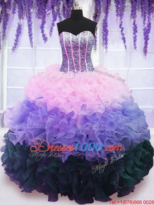 Fashion Ruffled Sweetheart Sleeveless Lace Up Sweet 16 Quinceanera Dress Multi-color Organza