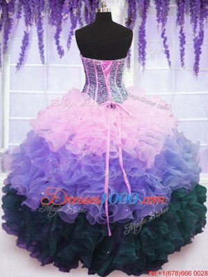Fashion Ruffled Sweetheart Sleeveless Lace Up Sweet 16 Quinceanera Dress Multi-color Organza