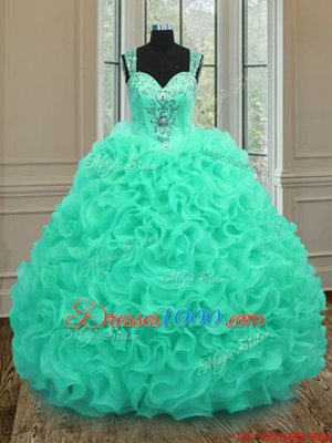 Apple Green Straps Neckline Beading and Ruffles Sweet 16 Dresses Sleeveless Zipper