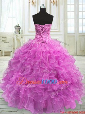 Sleeveless Lace Up Floor Length Beading and Ruffles Sweet 16 Dresses
