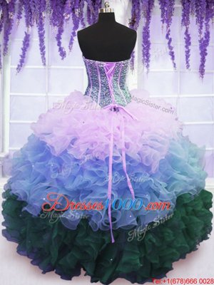 Ruffled Floor Length Multi-color Quinceanera Dresses Sweetheart Sleeveless Lace Up