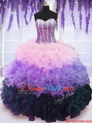 Comfortable Ruffled Sweetheart Sleeveless Lace Up Quinceanera Gown Multi-color Organza