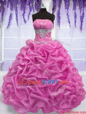 Extravagant Rose Pink Sleeveless Beading Floor Length Quince Ball Gowns
