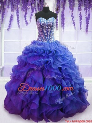 Smart Sleeveless Lace Up Floor Length Beading and Ruffles Sweet 16 Quinceanera Dress
