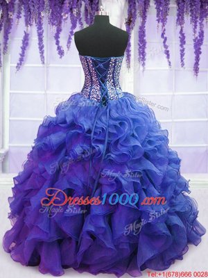 Smart Sleeveless Lace Up Floor Length Beading and Ruffles Sweet 16 Quinceanera Dress