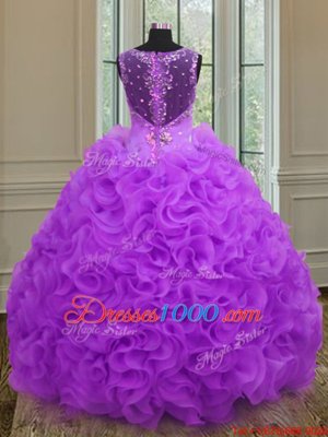 Traditional Purple Quince Ball Gowns Military Ball and Sweet 16 and Quinceanera and For with Beading and Ruffles Straps Sleeveless Zipper