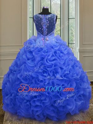 Straps Straps Royal Blue Sleeveless Organza Zipper Sweet 16 Dresses for Military Ball and Sweet 16 and Quinceanera