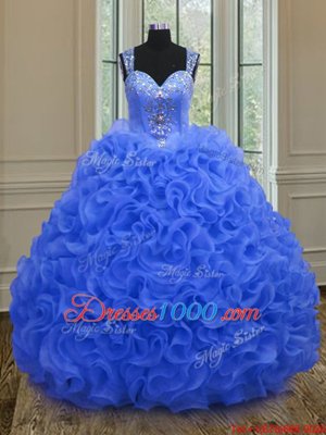 Straps Straps Royal Blue Sleeveless Organza Zipper Sweet 16 Dresses for Military Ball and Sweet 16 and Quinceanera
