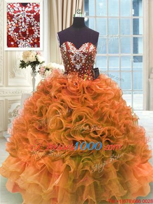 Decent Orange Lace Up Sweet 16 Dresses Ruffles Sleeveless Floor Length