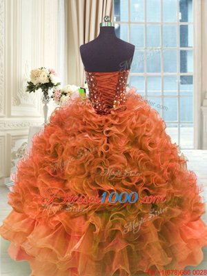 Decent Orange Lace Up Sweet 16 Dresses Ruffles Sleeveless Floor Length