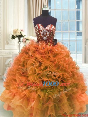 Decent Orange Lace Up Sweet 16 Dresses Ruffles Sleeveless Floor Length