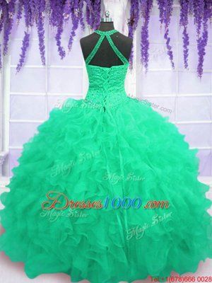 Admirable Sleeveless Lace Up Floor Length Beading and Ruffles 15th Birthday Dress