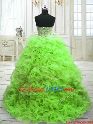 Ball Gowns Organza Sweetheart Sleeveless Beading and Ruffles Lace Up Vestidos de Quinceanera Sweep Train