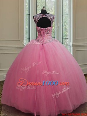 Scoop Sleeveless Lace Up Floor Length Beading 15 Quinceanera Dress