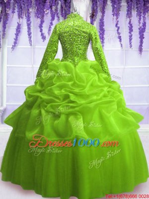 Fashionable Zipper V-neck Sequins and Pick Ups Quinceanera Dresses Organza Long Sleeves