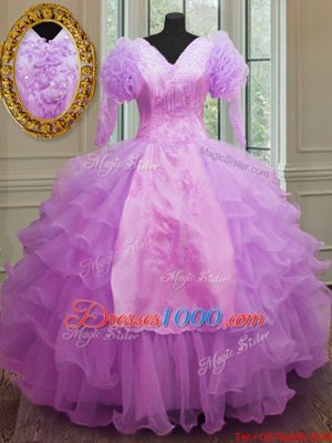 Colorful Long Sleeves Floor Length Ruffled Layers Zipper Sweet 16 Dress with Lilac