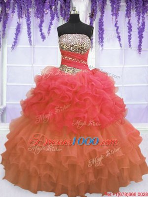 Best Selling Pick Ups Ruffled Strapless Sleeveless Lace Up Ball Gown Prom Dress Multi-color Organza