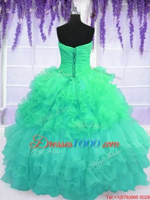 Best Selling Pick Ups Ruffled Strapless Sleeveless Lace Up Ball Gown Prom Dress Multi-color Organza