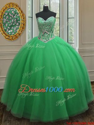 Ball Gowns Quinceanera Dresses Green Sweetheart Tulle Sleeveless Floor Length Lace Up