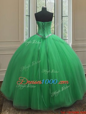 Ball Gowns Quinceanera Dresses Green Sweetheart Tulle Sleeveless Floor Length Lace Up