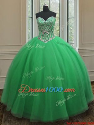 Ball Gowns Quinceanera Dresses Green Sweetheart Tulle Sleeveless Floor Length Lace Up