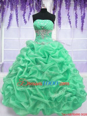 Ideal Beading Sweet 16 Dresses Apple Green Lace Up Sleeveless Floor Length