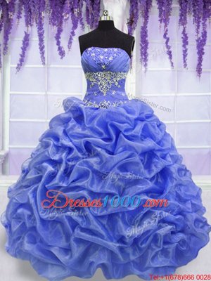 Smart Pick Ups Strapless Sleeveless Lace Up Quinceanera Dress Blue Organza