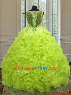 Sweet Straps Straps Yellow Green Organza Zipper Sweet 16 Quinceanera Dress Sleeveless Floor Length Beading and Ruffles