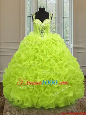 Sweet Straps Straps Yellow Green Organza Zipper Sweet 16 Quinceanera Dress Sleeveless Floor Length Beading and Ruffles
