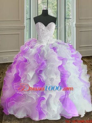 Sweetheart Sleeveless Organza Sweet 16 Quinceanera Dress Beading and Ruffles Lace Up