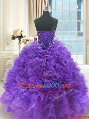 Glorious Organza Sleeveless Floor Length Sweet 16 Quinceanera Dress and Beading and Ruffles